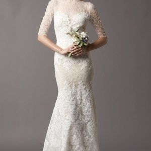 Watters Ivory Lace Sheath Gown with Illusion Bodice